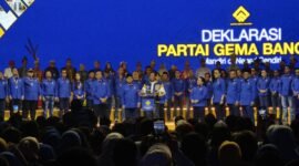 Ketua Umum Partai Gema Bangsa Ahmad Rofiq mendeklarasikan partainya di JCC, Jakarta, Sabtu (17/1/2026).(KOMPAS.com/Rahel)


