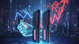 Ilustrasi konsep teknologi RAM DDR6 yang menampilkan visual futuristik peningkatan kecepatan dan bandwidth komputasi generasi berikutnya. Gambar ini merupakan visualisasi yang dibuat menggunakan kecerdasan buatan (AI) untuk tujuan ilustratif.