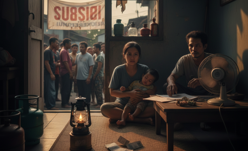 Ilustrasi Subsidi Energi Diperketat, Beban Rumah Tangga Kian Terimpit, ( Foto AI )