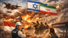 Ilustrasi Konflik Amerika Serikat–Israel–Iran Memanas, Pemerintah RI Tingkatkan Kewaspadaan ( foto AI)