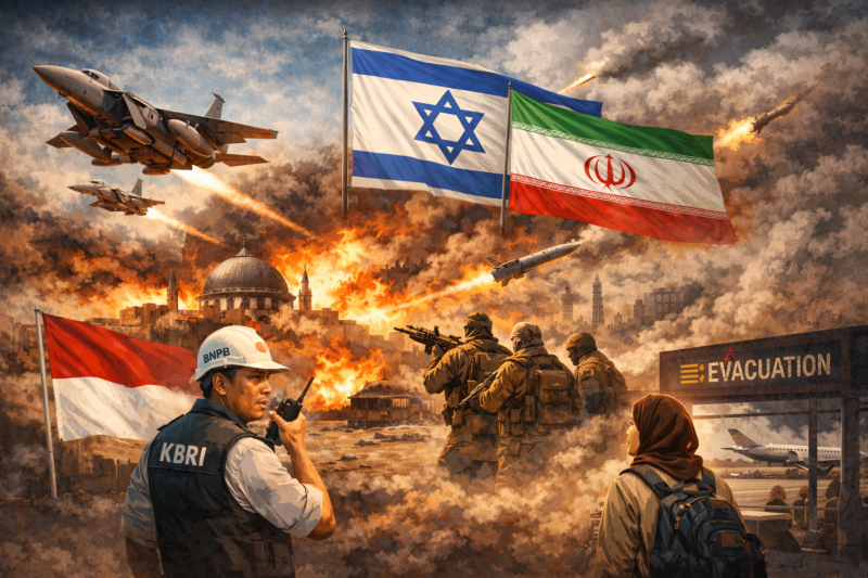 Ilustrasi Konflik Amerika Serikat–Israel–Iran Memanas, Pemerintah RI Tingkatkan Kewaspadaan ( foto AI)