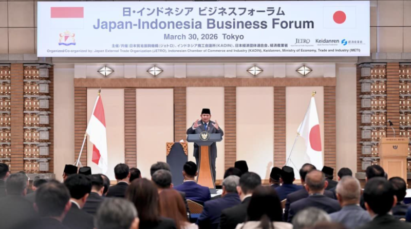 Presiden Republik Indonesia Prabowo Subianto menghadiri Forum Bisnis Indonesia-Jepang yang digelar di Imperial Hotel Tokyo pada Senin, 30 Maret 2026. Foto: BPMI Setpres/Laily Rachev