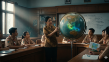 Ilustrasi Wacana Kurikulum Ekologi 2026: Menakar Strategi Membangun Generasi Sadar Bencana. (Foto AI)