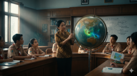 Ilustrasi Wacana Kurikulum Ekologi 2026: Menakar Strategi Membangun Generasi Sadar Bencana. (Foto AI)