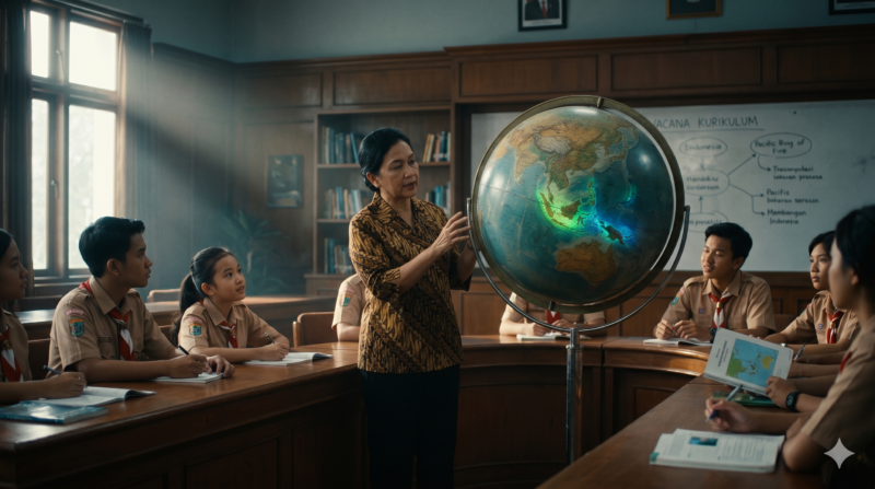 Ilustrasi Wacana Kurikulum Ekologi 2026: Menakar Strategi Membangun Generasi Sadar Bencana. (Foto AI)