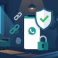 Ilustrasi cara mengamankan WhatsApp dari hacker: smartphone dengan perisai centang hijau, gembok, sidik jari, dan putus rantai, serta siluet hacker yang terhalang.(Foto AI)