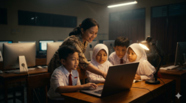 Ilustrasi Foto Tantangan Literasi Digital Generasi Emas 2045: Evaluasi Kurikulum SD Nasional (Foto AI)