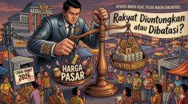 Ilustrasi Negara Makin Kuat, Pasar Makin Dikontrol: Rakyat Diuntungkan atau Dibatasi? (Foto AI)