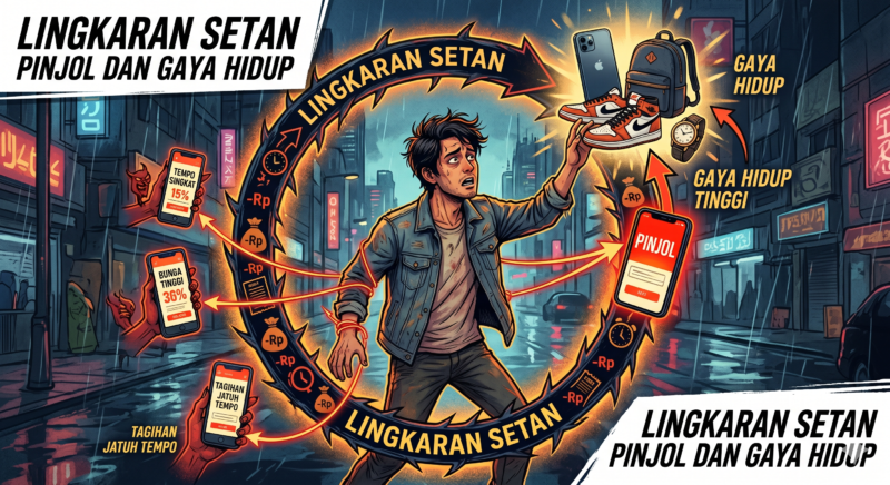 Ilustrasi Lingkaran Setan Pinjol dan Gaya Hidup: Menolak Tunduk pada Kemudahan Instan (Foto AI)