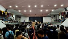 Forum sidang dugaan kasus pelecehan seksual di grup chat yang dihadiri 2 terduga pelaku di Auditorium Djokosoetono FH UI,Source:Tempo.co