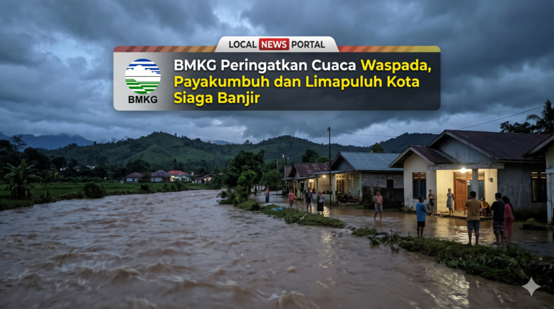 Ilustrasi BMKG Keluarkan Peringatan Dini Cuaca Waspada, Masyarakat Payakumbuh dan Limapuluh Kota Diminta Siaga(Foto AI)