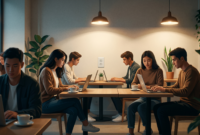Ilustrasi Tren 'Co-Working Space' Alternatif: Ketika Kedai Kopi Lokal Bertransformasi Jadi Kantor Kedua Anak Muda(Foto AI)