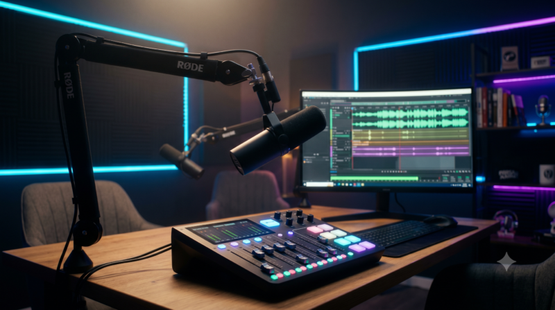 Pemanfaatan teknologi AI dan perangkat studio modern kini menjadi kunci efisiensi produksi bagi para kreator podcast independen.(Foto AI)