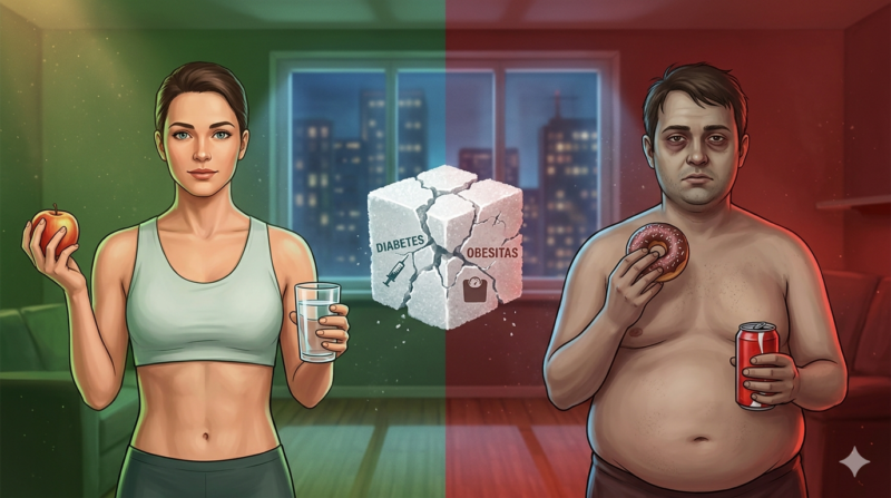 Ilustrasi Perbandingan Bahaya Terlalu Banyak Konsumsi Gula bagi Tubuh(Foto AI)
