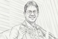 Ilustrasi: Pencil Sketch Art Purbaya Yudhi Sadewa Memegang Mata Uang Rupiah
