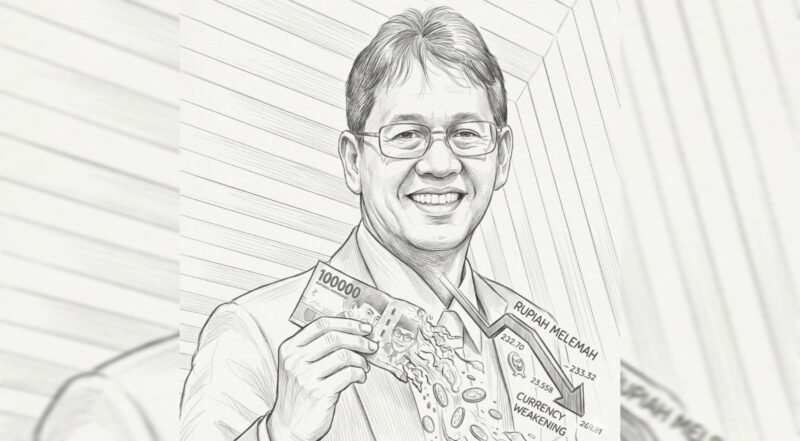 Ilustrasi: Pencil Sketch Art Purbaya Yudhi Sadewa Memegang Mata Uang Rupiah
