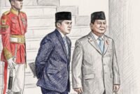 Seskab Teddy Indra Wijaya bersama Presiden Prabowo Subianto, dengan gaya Colored Pencil Sketch Art