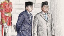 Seskab Teddy Indra Wijaya bersama Presiden Prabowo Subianto, dengan gaya Colored Pencil Sketch Art