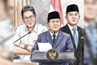 Purbaya Yudhi Sadewa, Prabowo Subianto, Teddy Indra Wijaya, dengan gaya Colored Pencil Sketch Art