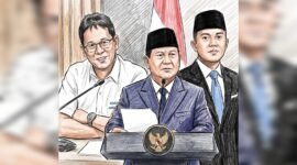 Purbaya Yudhi Sadewa, Prabowo Subianto, Teddy Indra Wijaya, dengan gaya Colored Pencil Sketch Art