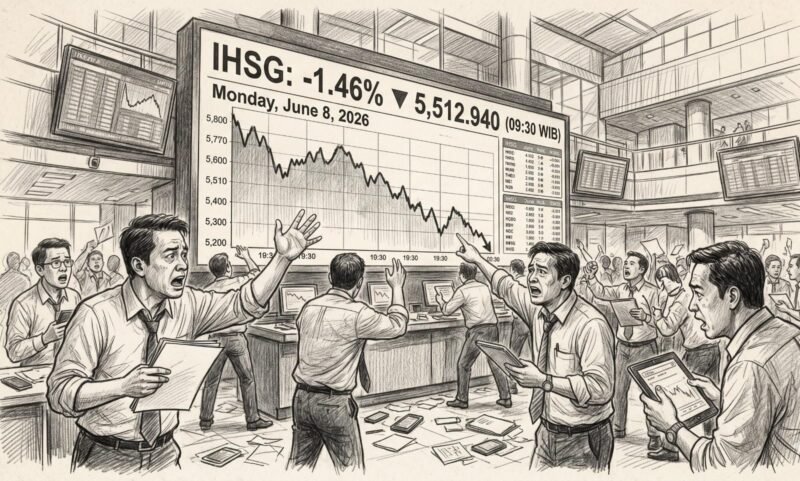 Ilustrasi: IHSG melemah dengan gaya sketch art pencil