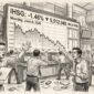 Ilustrasi: IHSG melemah dengan gaya sketch art pencil