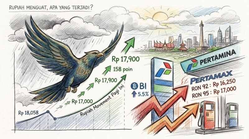 Ilustrasi: Rupiah menguat dan faktor- faktornya, dengan gaya Colored Pencil Sketch Art