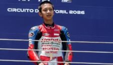 Foto: Kiandra Ramadhipa saat Meraih Podium di Sirkuit Estoril, Portugal, pada ajang Moto3 Junior World Championship.