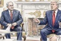 Sketch Art Colored Pencil "Trump and Netanyahu"
