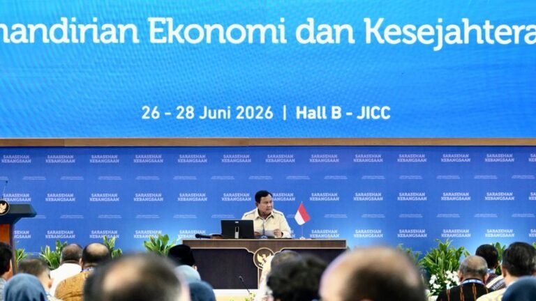 Foto: Presiden Prabowo Subianto dalam penutupan Sarasehan Kebangsaan Konvensi Sains, Teknologi, dan Industri Indonesia (KSTI) Tahun 2026 yang digelar di Jakarta International Convention Center (JICC), Jakarta, pada Minggu, 28 Juni 2026. Foto: BPMI Setpres/Rusman