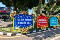 Foto: Deretan karangan bunga berisi dukungan kepada Polri di depan Gedung Direktorat Reserse Kriminal Khusus (Ditreskrimsus) Polda Metro Jaya (Dok. KOMPAS.com/Ridho Danu Prasetyo)