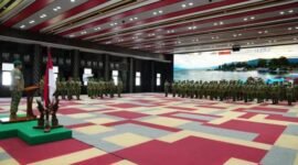 Foto: KSAD Jenderal TNI Maruli Simanjuntak saat memimpin Laporan Korps Kenaikan Pangkat 45 Perwira Tinggi (Pati) TNI Angkatan Darat di Markas Besar Angkatan Darat (Mabesad), Jakarta, Jumat (10/7). (Foto: Dok. Dispenad)