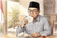 Sketch Art Colored "Gus Dur Makan Kerupuk"
